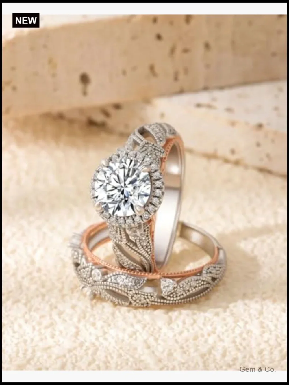 4CT Openwork Wedding Ring Set 925 Sterling Silver Halo Engagement Band